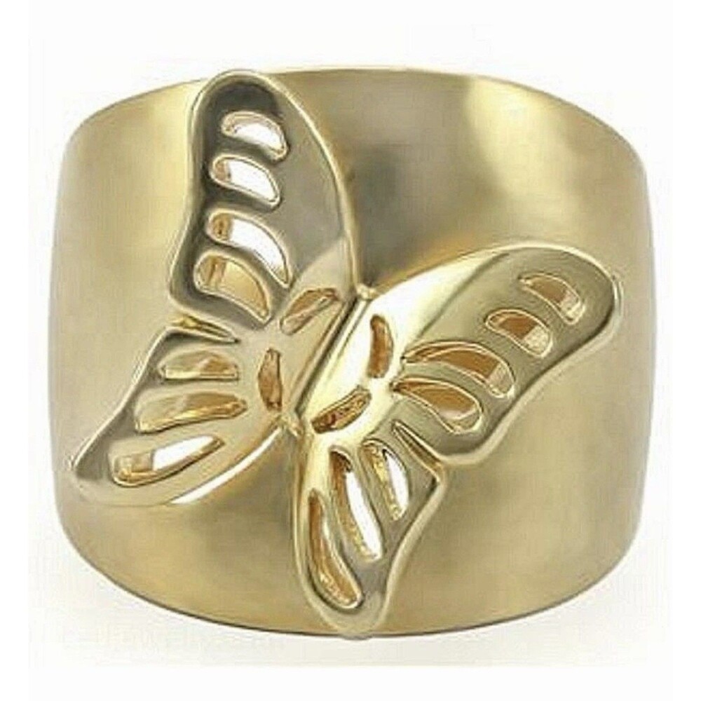 Gold Butterfly Statement Ring Chunky Wide Band Nature Inspired Jewelry Size 5